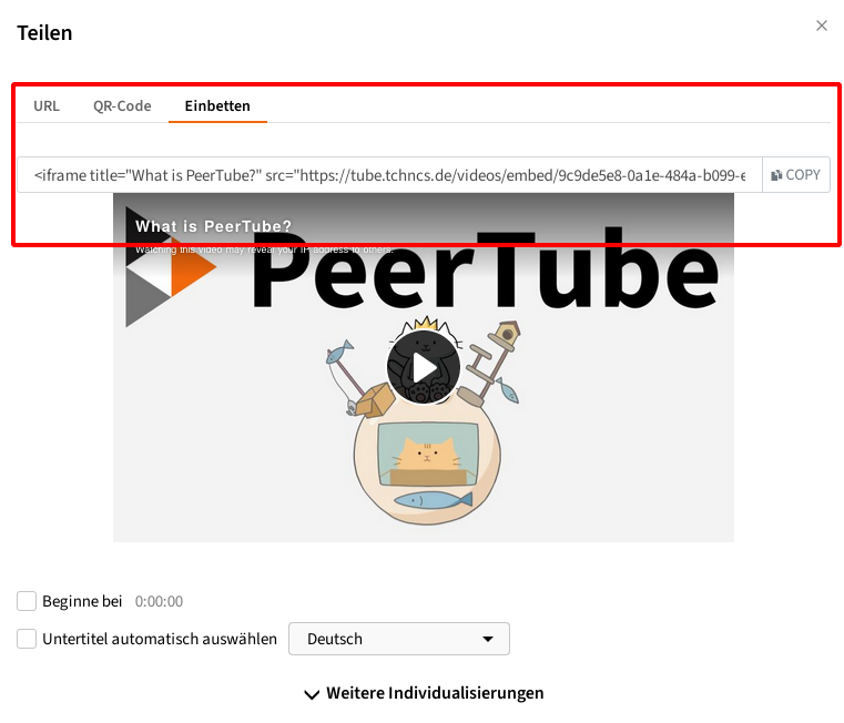 Peertube-Videos in WordPress einbetten